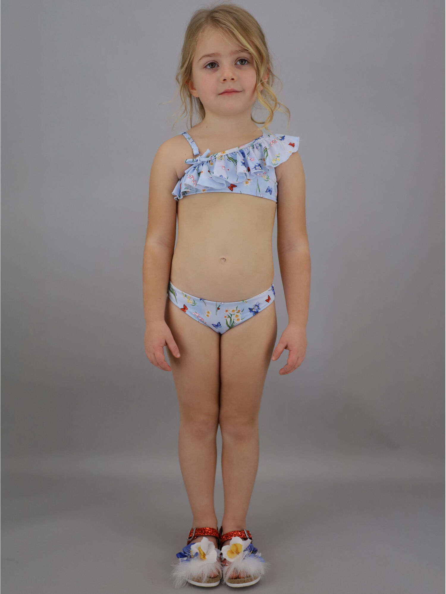 kids girl culetin One shoulder bikini with ruffles